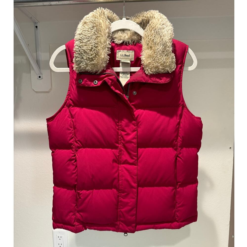 L.L. Bean Down Puffer Vest Removable Faux-Fur Collar Size Small